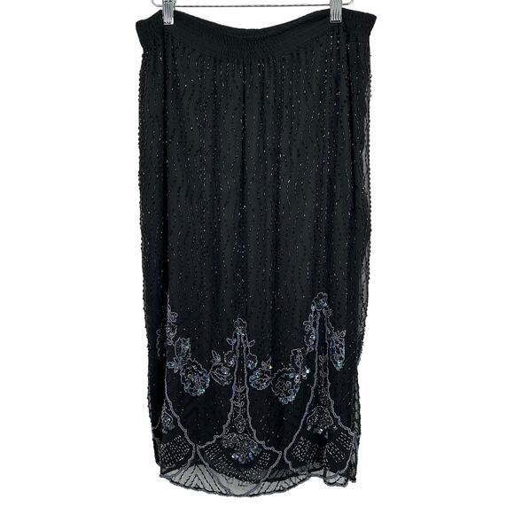 Vintage Oleg Cassini Silk Beaded Sequin Top Skirt Set Black 10 Gatsby Flapper - Picture 12 of 16